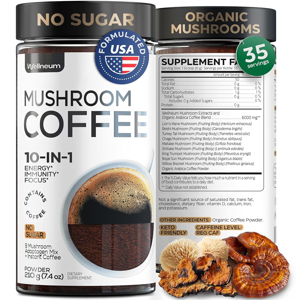 Wellneum Mushroom Coffee French Roast with Lion's Mane - 35 Servings