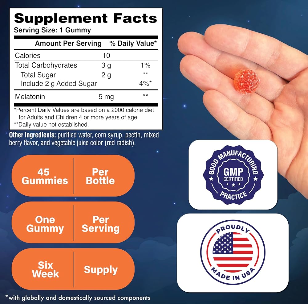 Health Thru Nutrition Melatonin 5mg Gummies Sleep Support - 45 Count - image 2