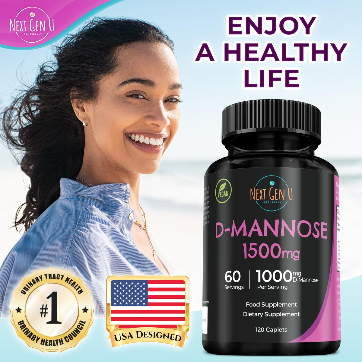 NGU Next Gen U D-Mannose 1500 mg - 120 Vegan Caplets - image 3