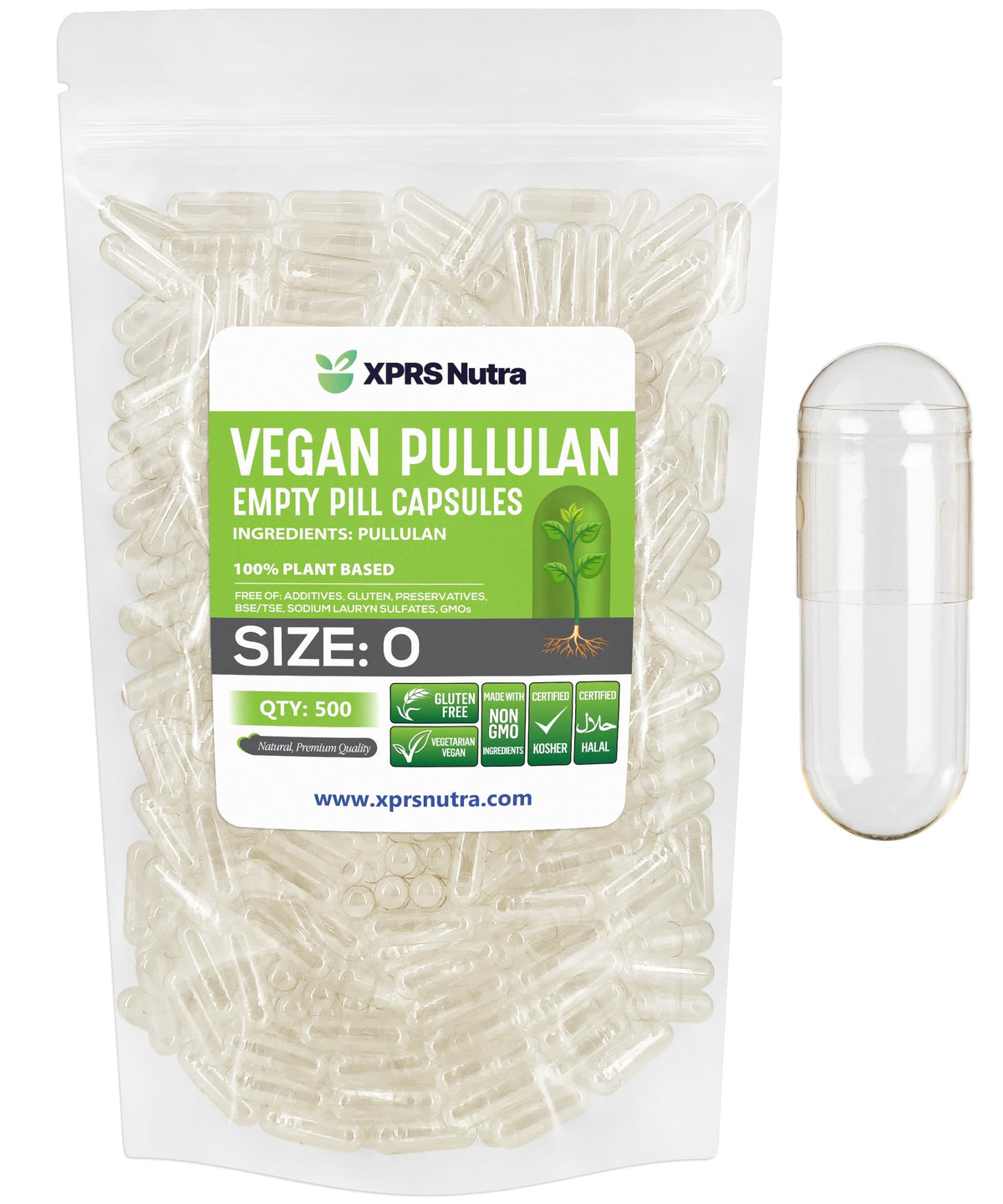 XPRS Nutra Pullulan Empty Capsules - Clean Label Plant Clear Empty