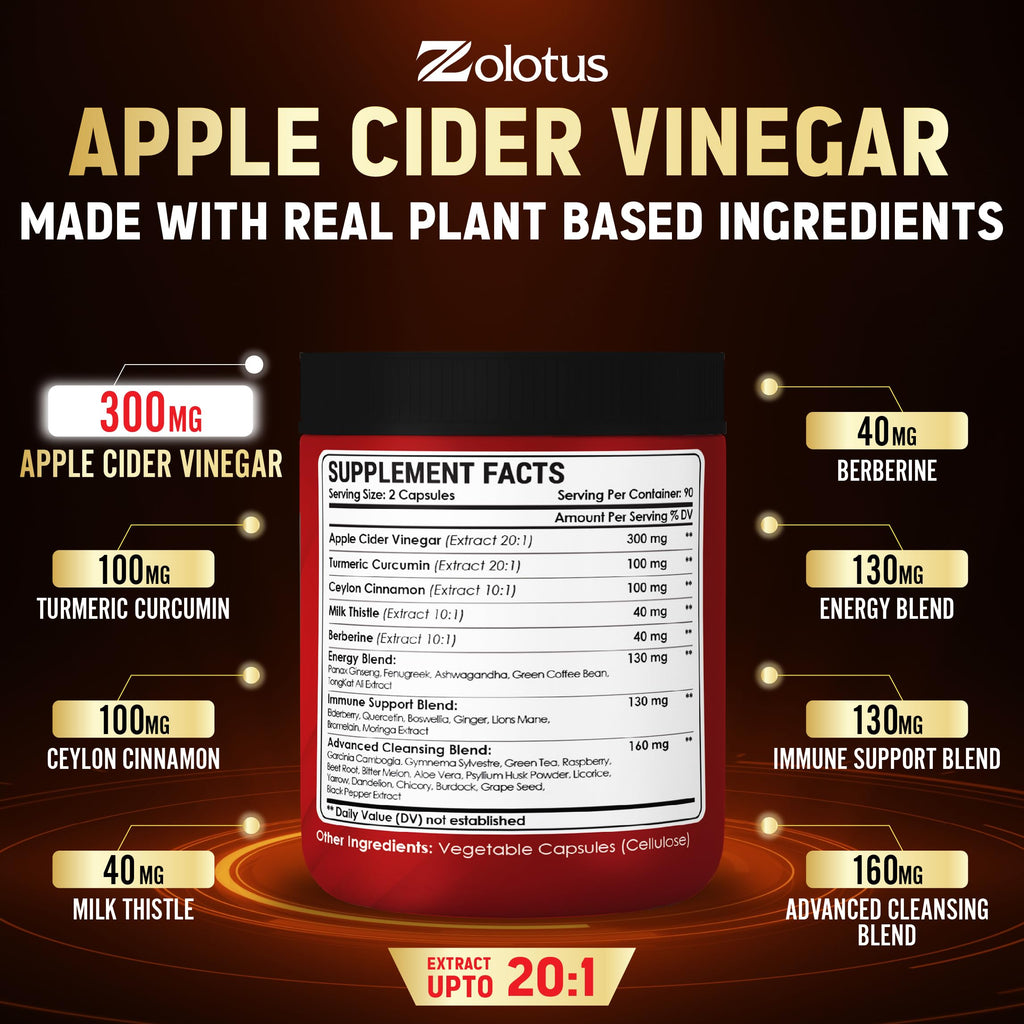 Zolotus Apple Cider Vinegar 32-in-1 Capsules - 180 Capsules - image 7