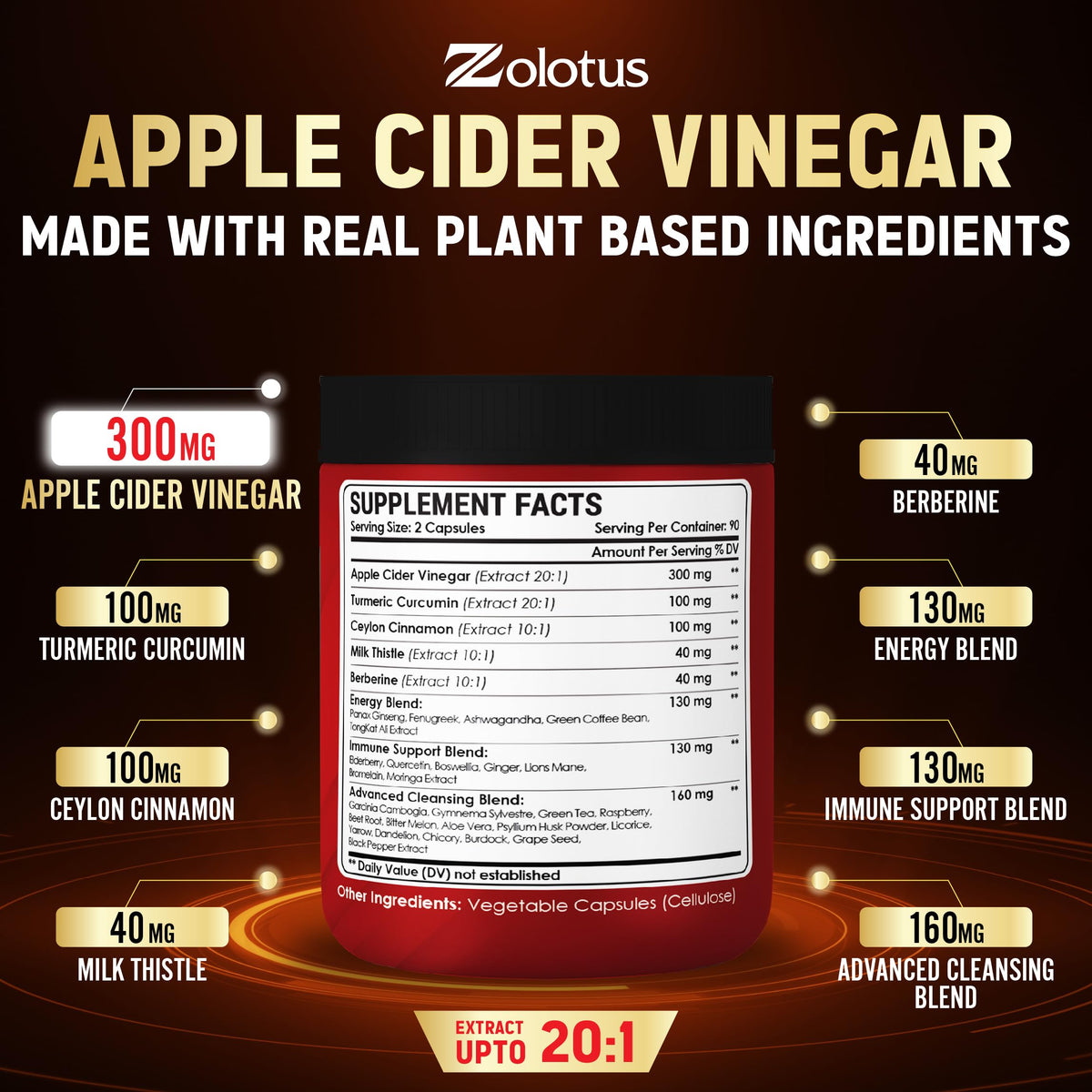 Zolotus Apple Cider Vinegar 32-in-1 Capsules - 180 Capsules - image 7