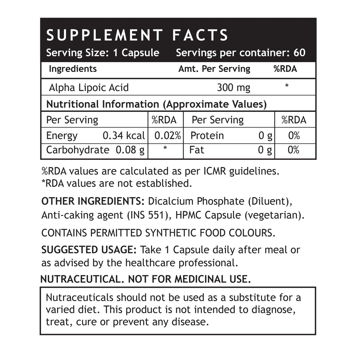 INLIFE Alpha Lipoic Acid ALA Antioxidant 300 mg - 60 Vegetarian Capsules - image 2