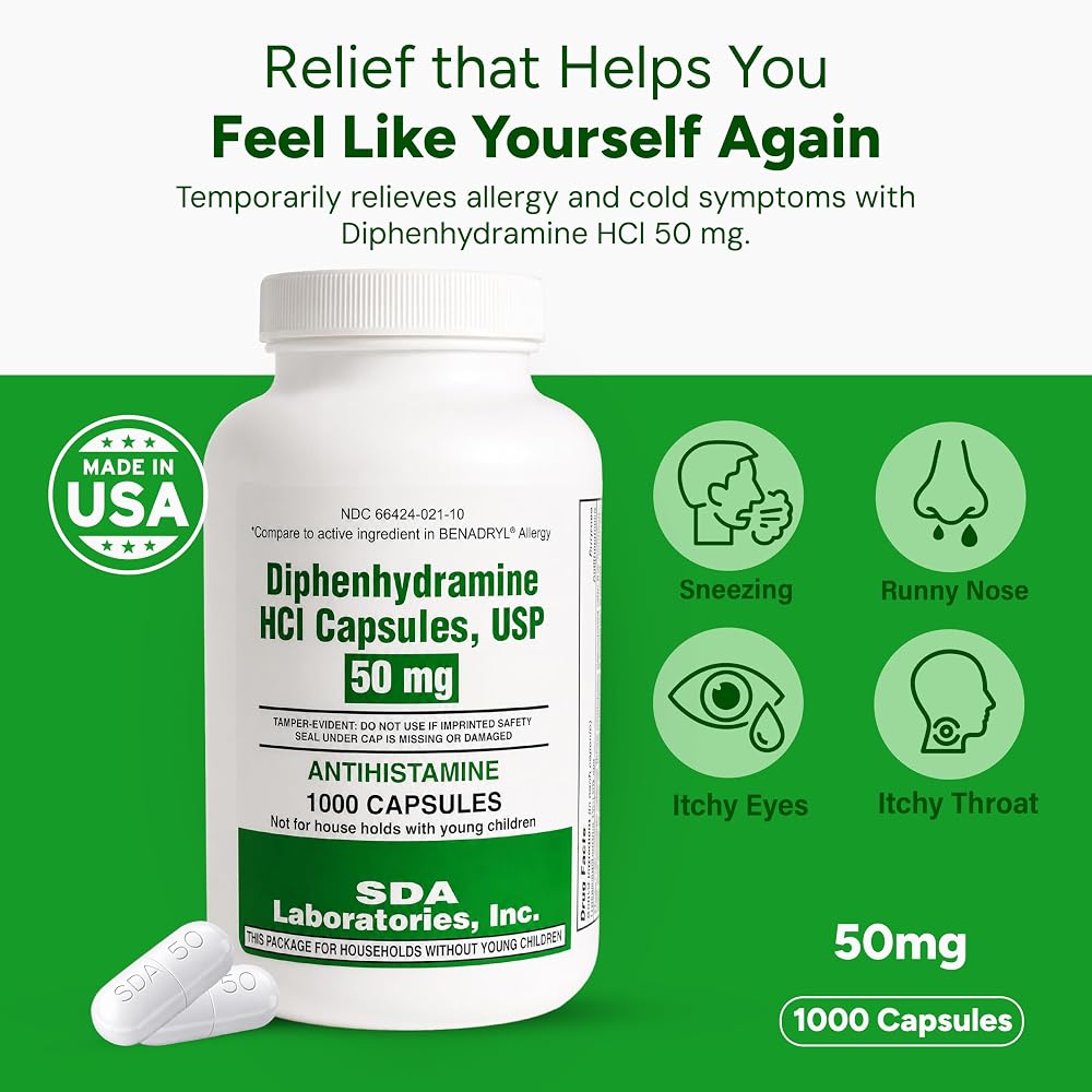 SDA LABORATORIES Diphenhydramine HCl 50mg Capsules - 1000 Count - image 2