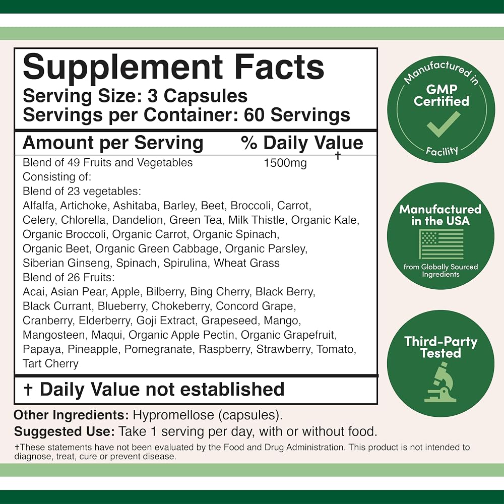 Double Wood Supplements Fruits & Veggies Capsules Energy & Digestion - 180 Ct - image 2