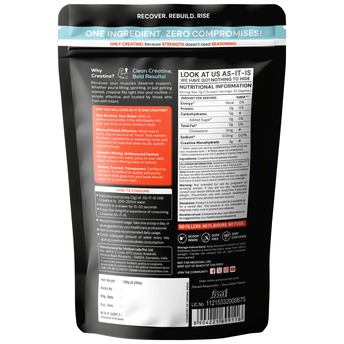 Asitis Nutrition Creatine Monohydrate - 100g - image 3