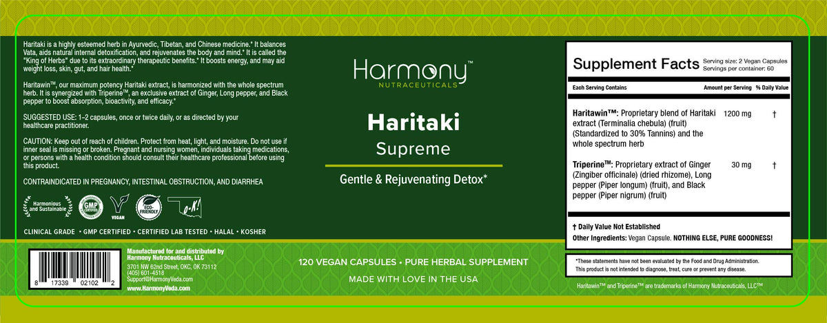 Harmony Nutraceuticals Haritaki Supreme Capsules - 120 Capsules - image 3