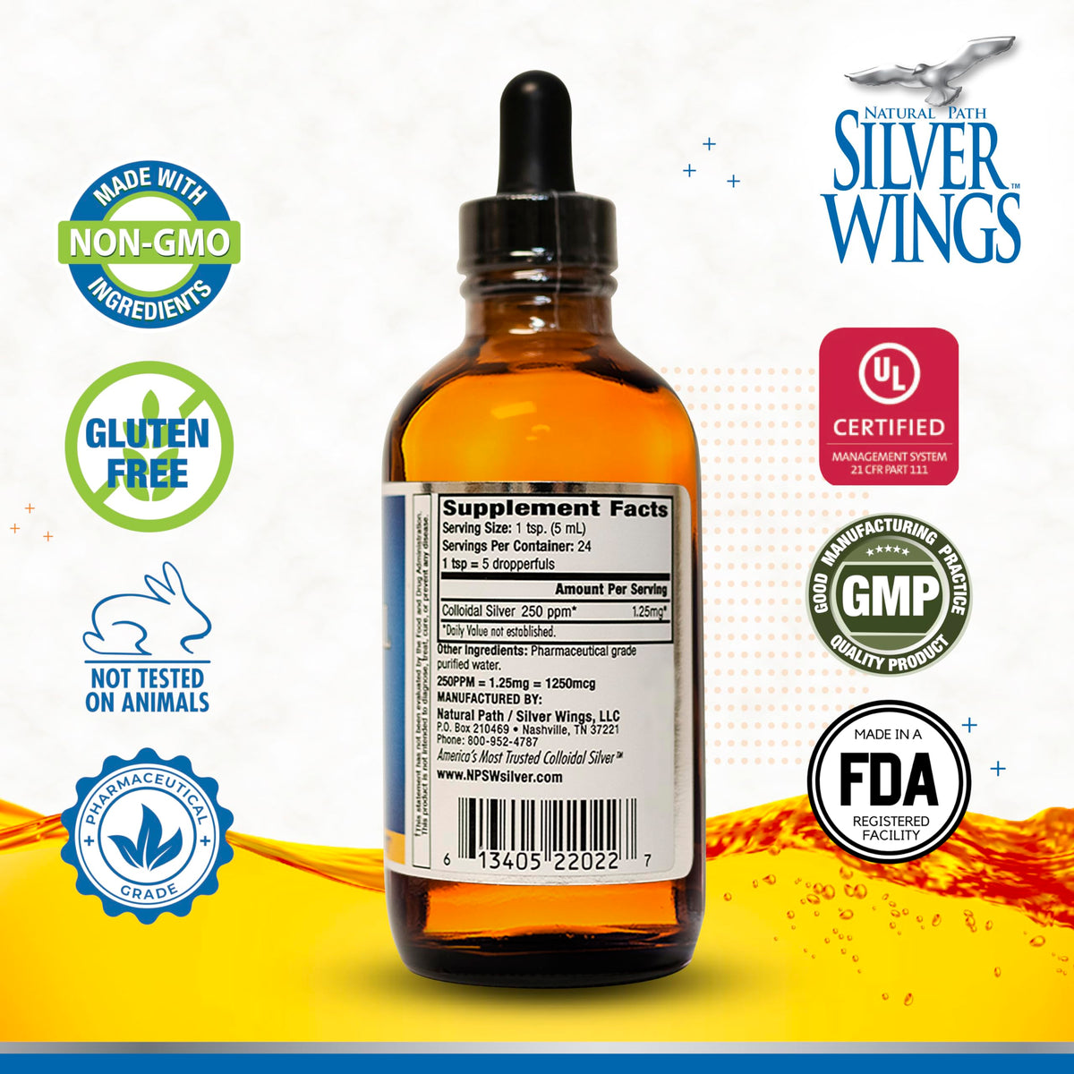 Natural Path Silver Wings Colloidal Silver 250ppm 32oz - Premium