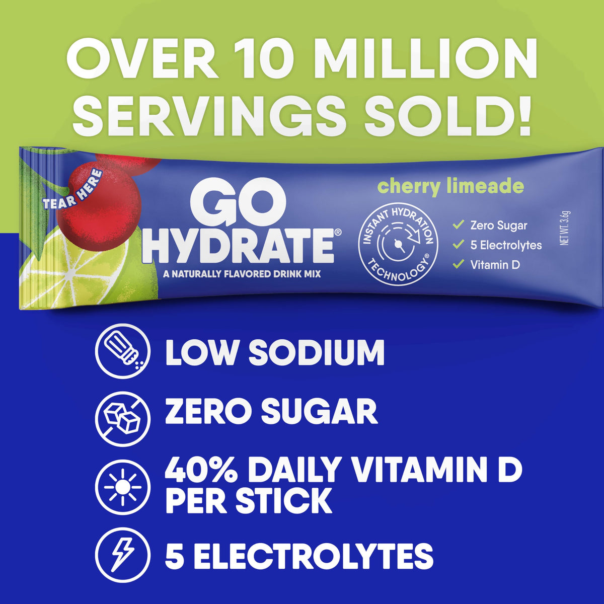 GoHydrate Instant Hydration Powder Packets - Low Sodium Electrolytes