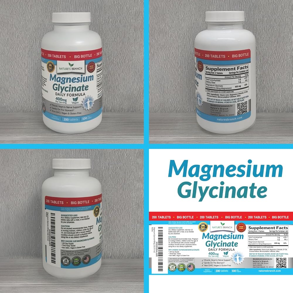 Nature's Branch Magnesium Glycinate 400mg for Sleep & Heart - 200 Tablets - image 9