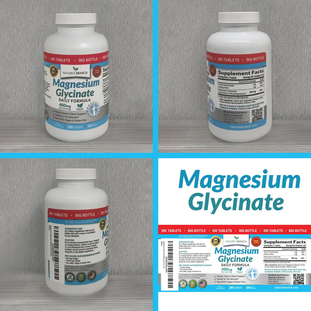 Nature's Branch Magnesium Glycinate 400mg for Sleep & Heart - 200 Tablets - image 9