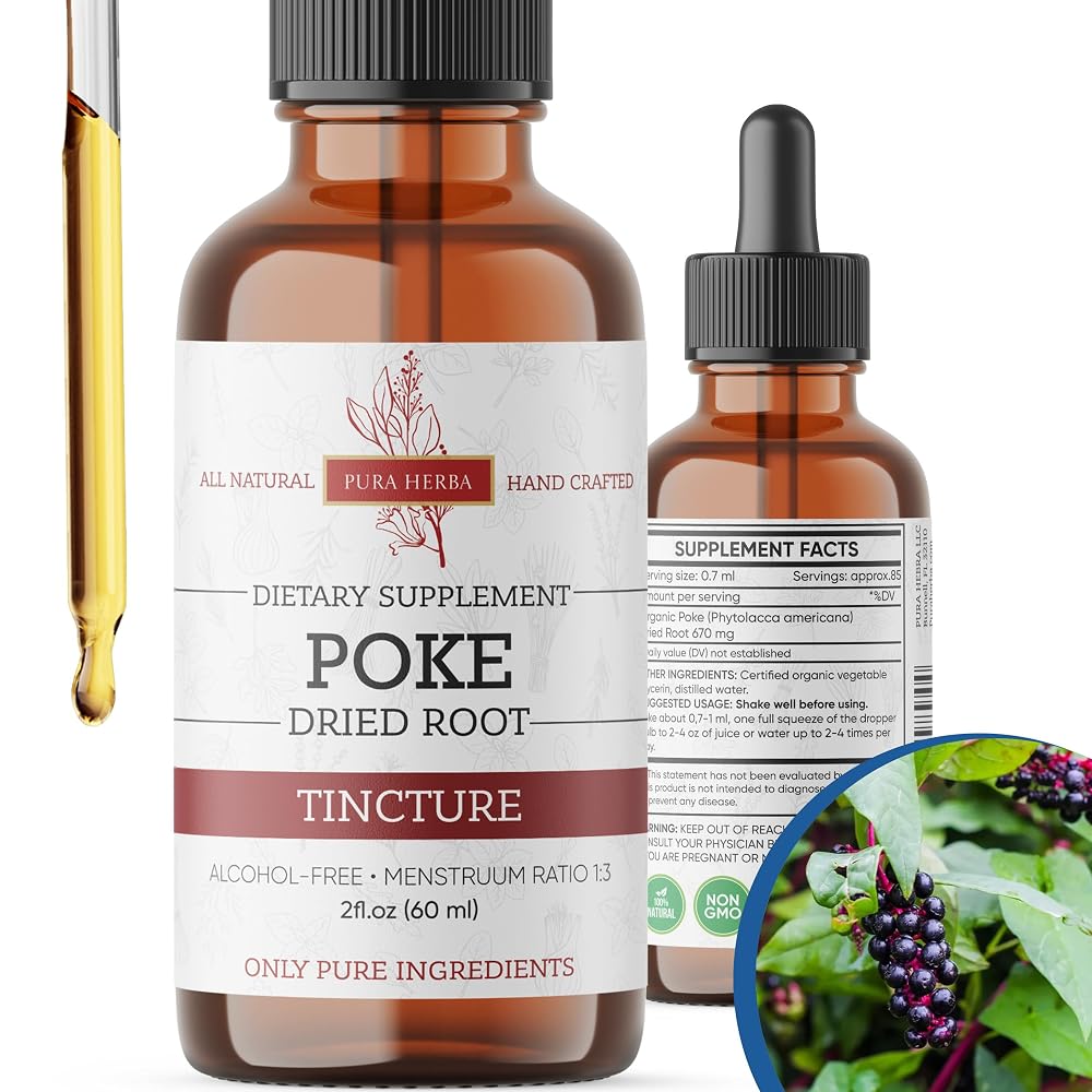 Pura Herba Organic Poke Root Tincture for Immune Support - 2 Fl Oz