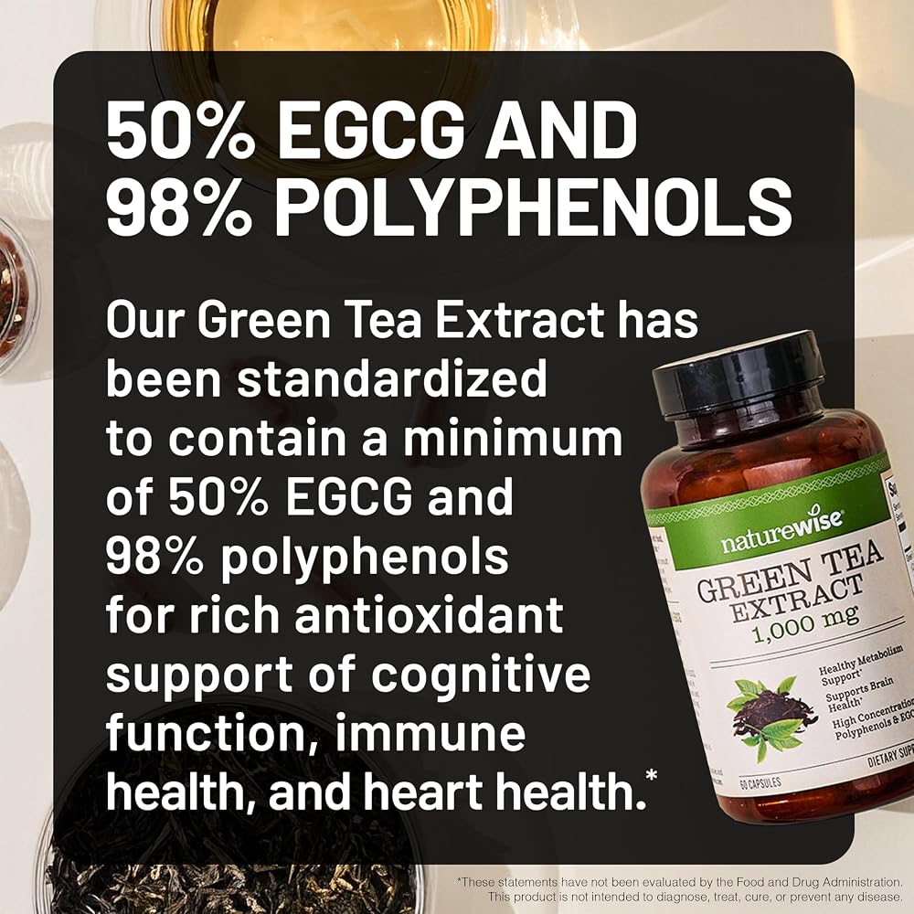 NatureWise Green Tea Extract Capsules 1000 mg - 50% EGCG & 98%