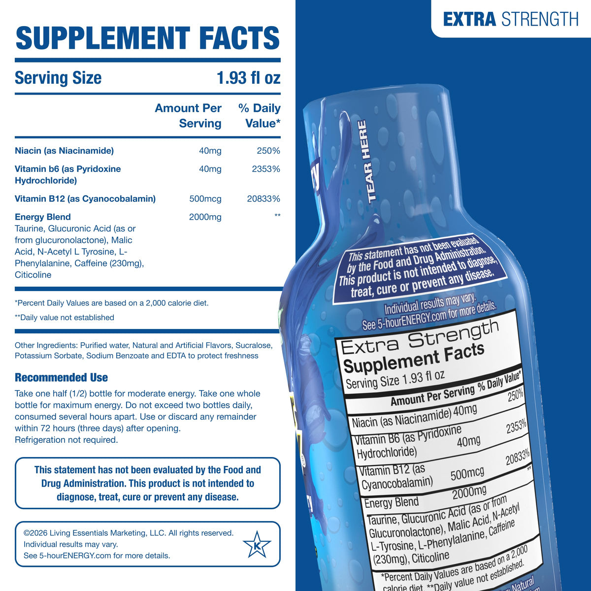 5-hour ENERGY Blue Raspberry Extra Strength Energy Shot - 30 Count - image 2