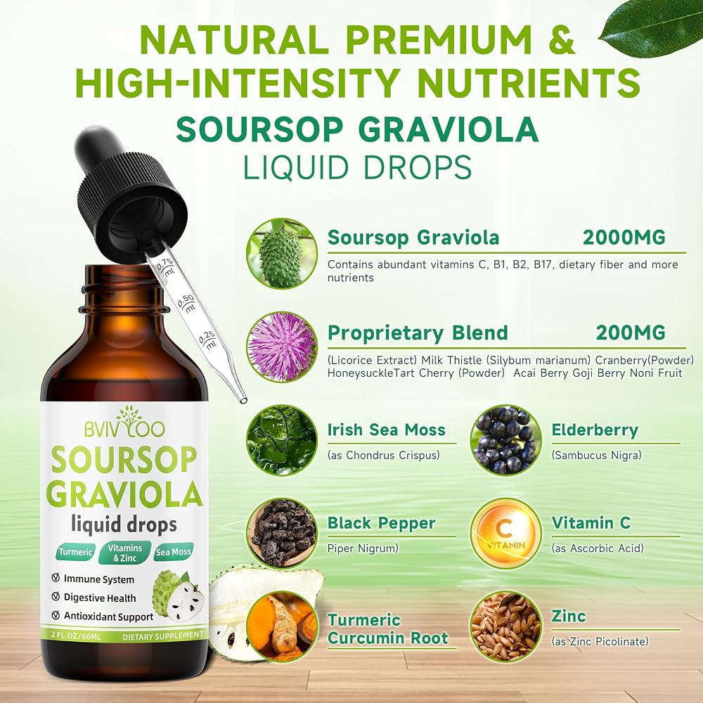 BVIVLOO Soursop Graviola Liquid Drops Immune Support - 2 Pack - image 2