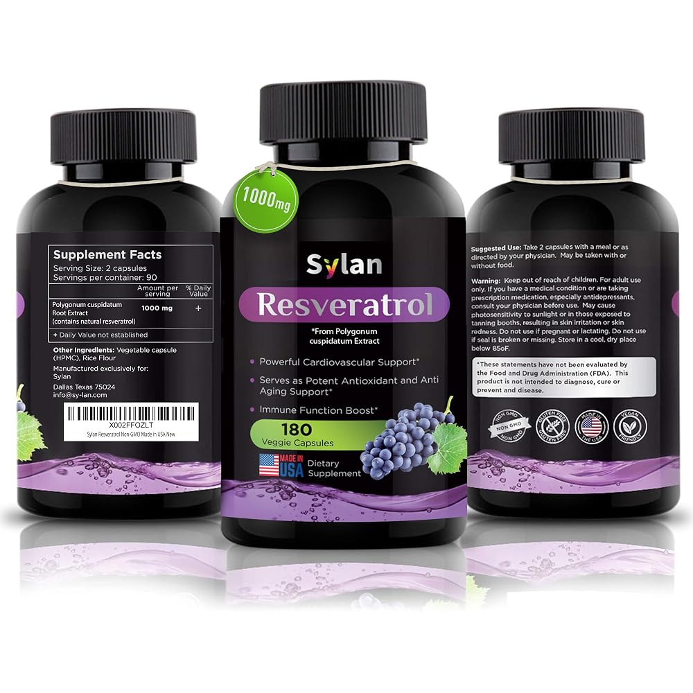 SYLAN Resveratrol Supplement 1000mg - 180 Vegetarian Capsules - image 5