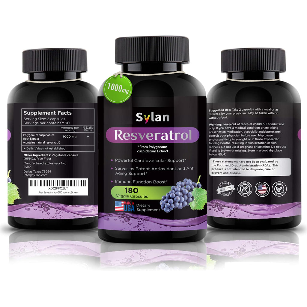 SYLAN Resveratrol Supplement 1000mg - 180 Vegetarian Capsules - image 5