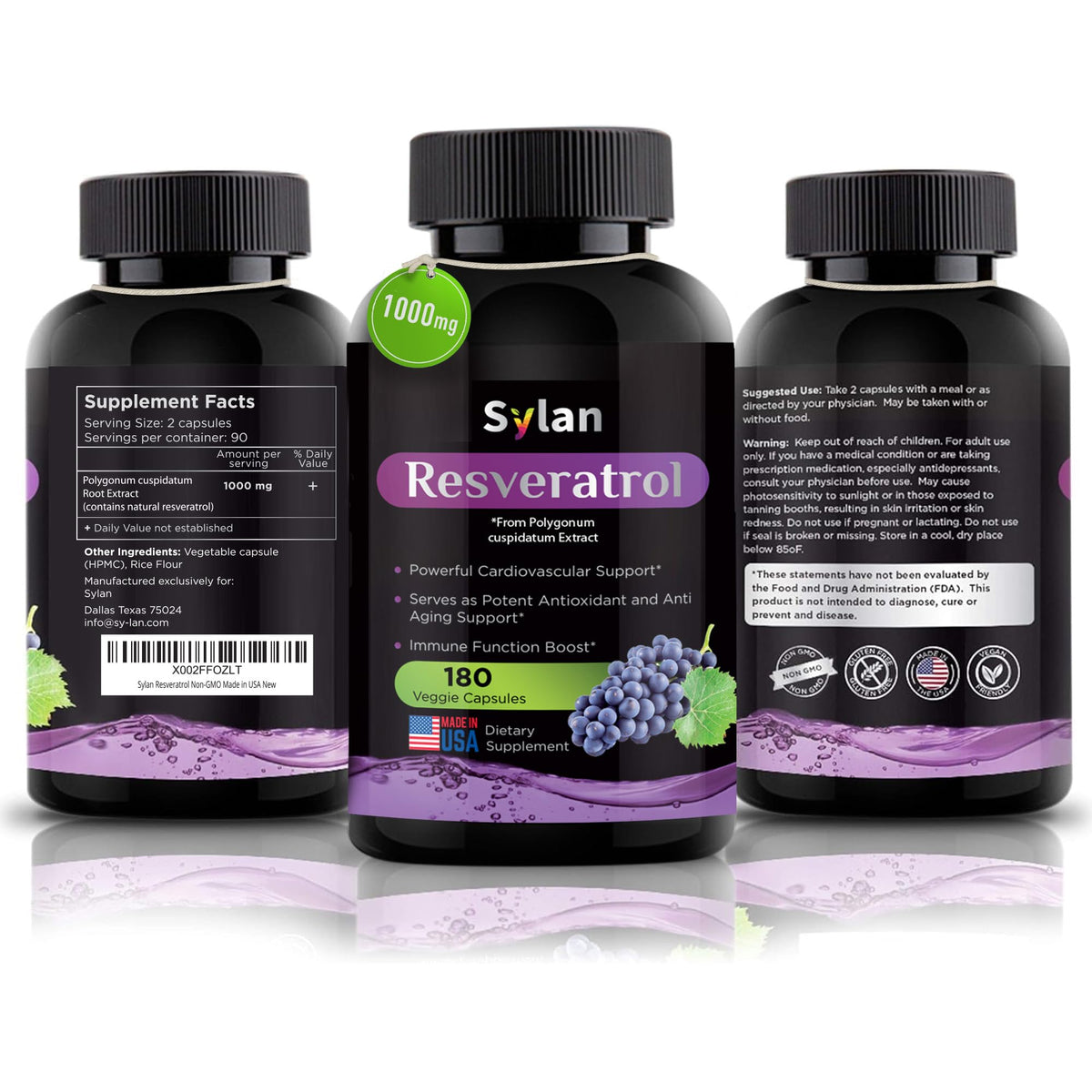 SYLAN Resveratrol Supplement 1000mg - 180 Vegetarian Capsules - image 5