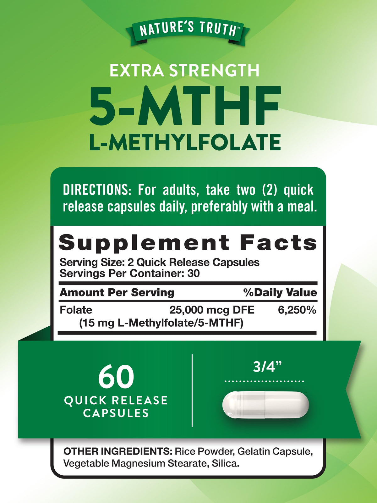 Nature's Truth L-Methylfolate 15mg - 60 Capsules - image 2