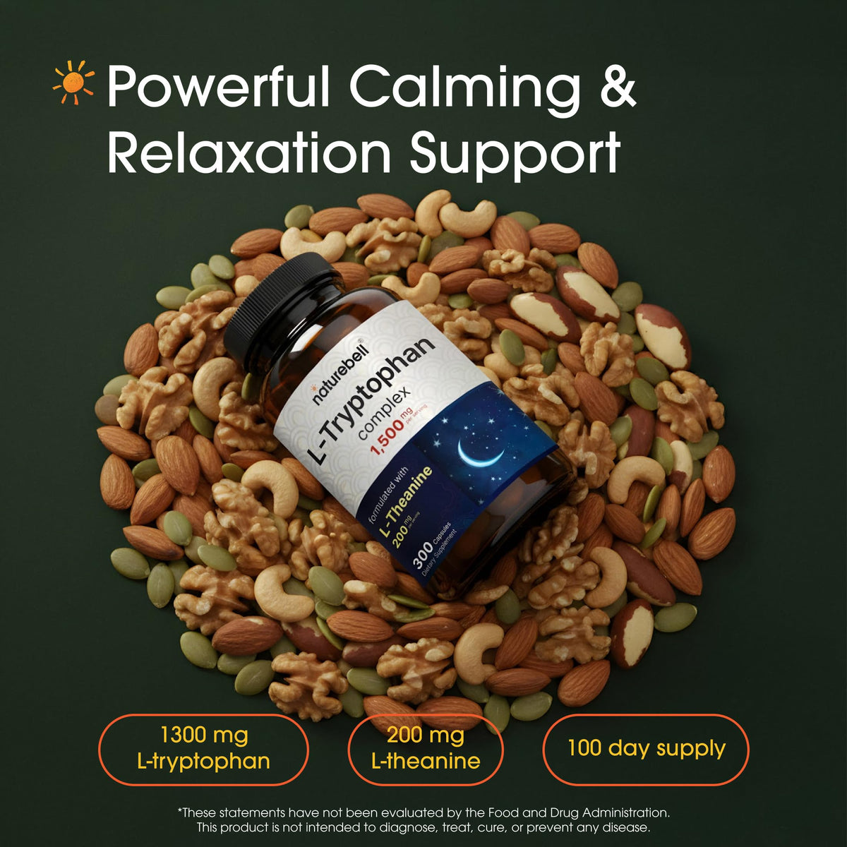 NatureBell L-Tryptophan Complex Calming Support - 300 Capsules - image 2