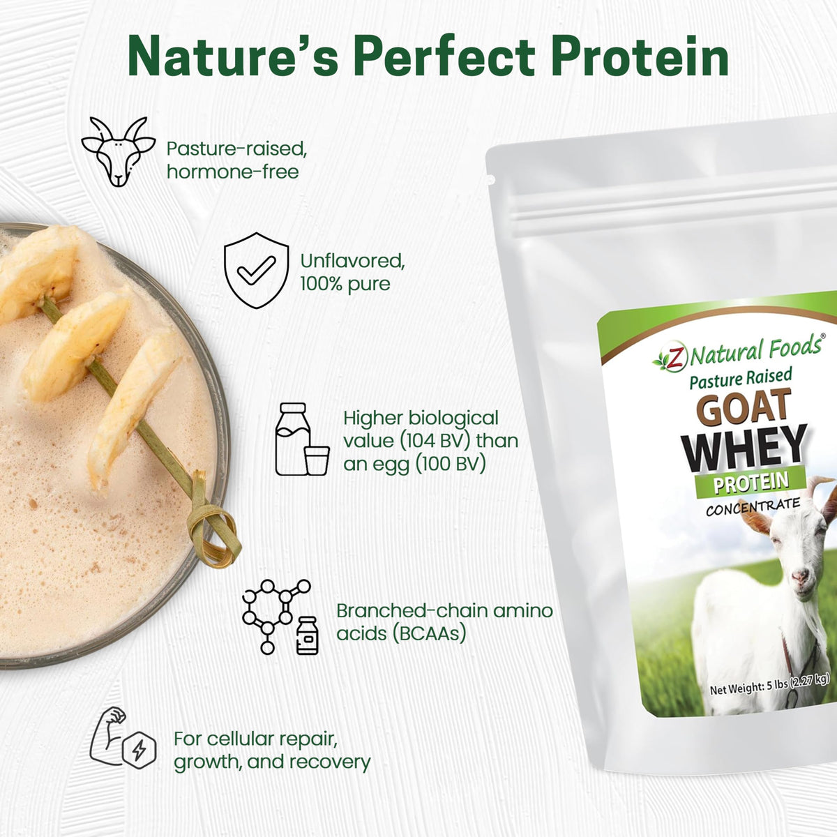 Z Natural Foods Goat Whey Protein Powder Concentrate - Pasture Raised