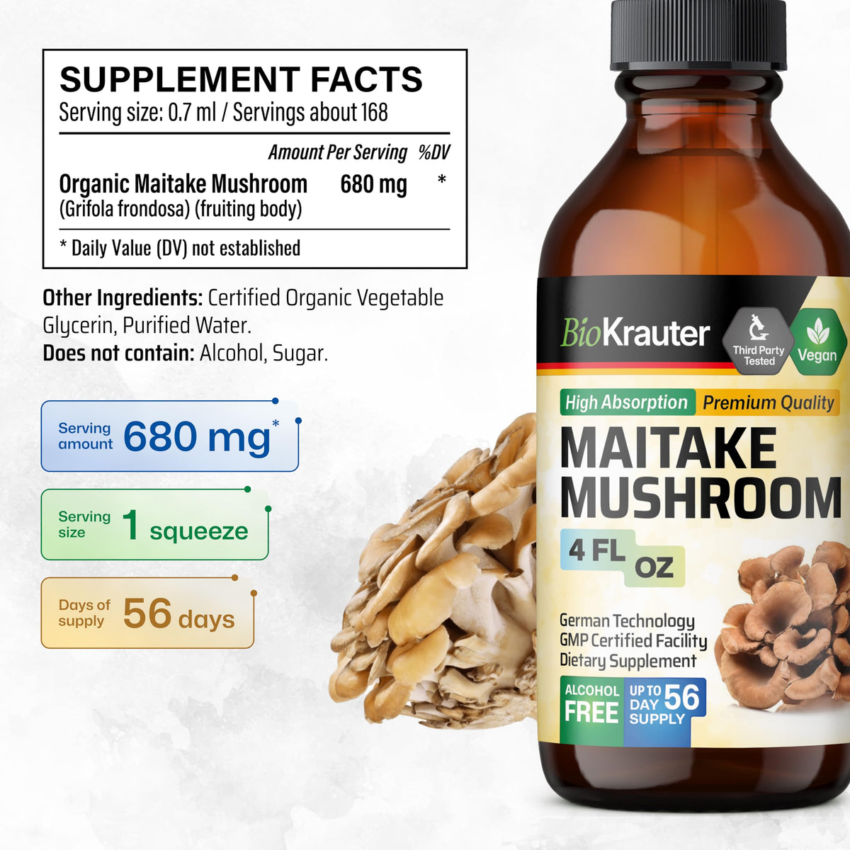 BIO KRAUTER Maitake Mushroom Tincture for Immune Support - 4 Fl Oz - image 3
