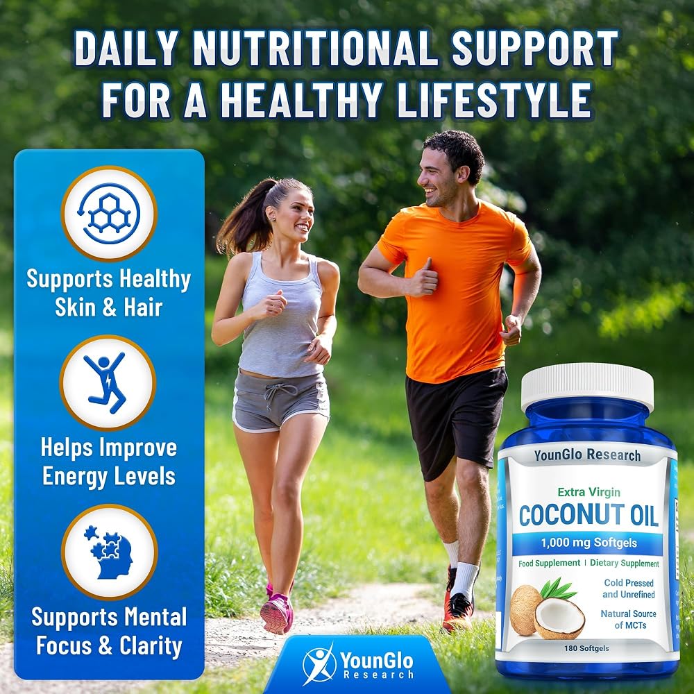 YounGlo Research Coconut Oil 1000 mg Organic Extra Virgin - 180 Softgels - image 3