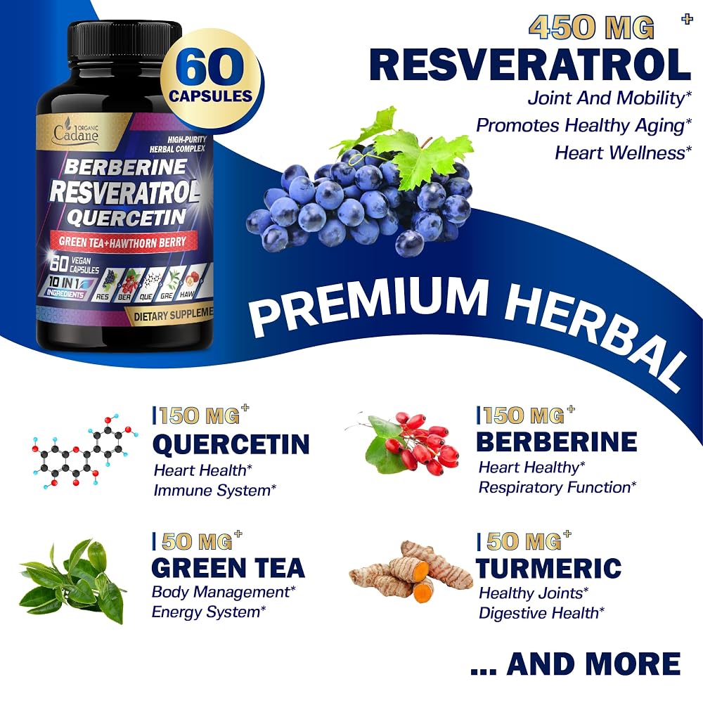 Organic Cadane Resveratrol Supplement 10-in-1 - 60 Capsules - image 2