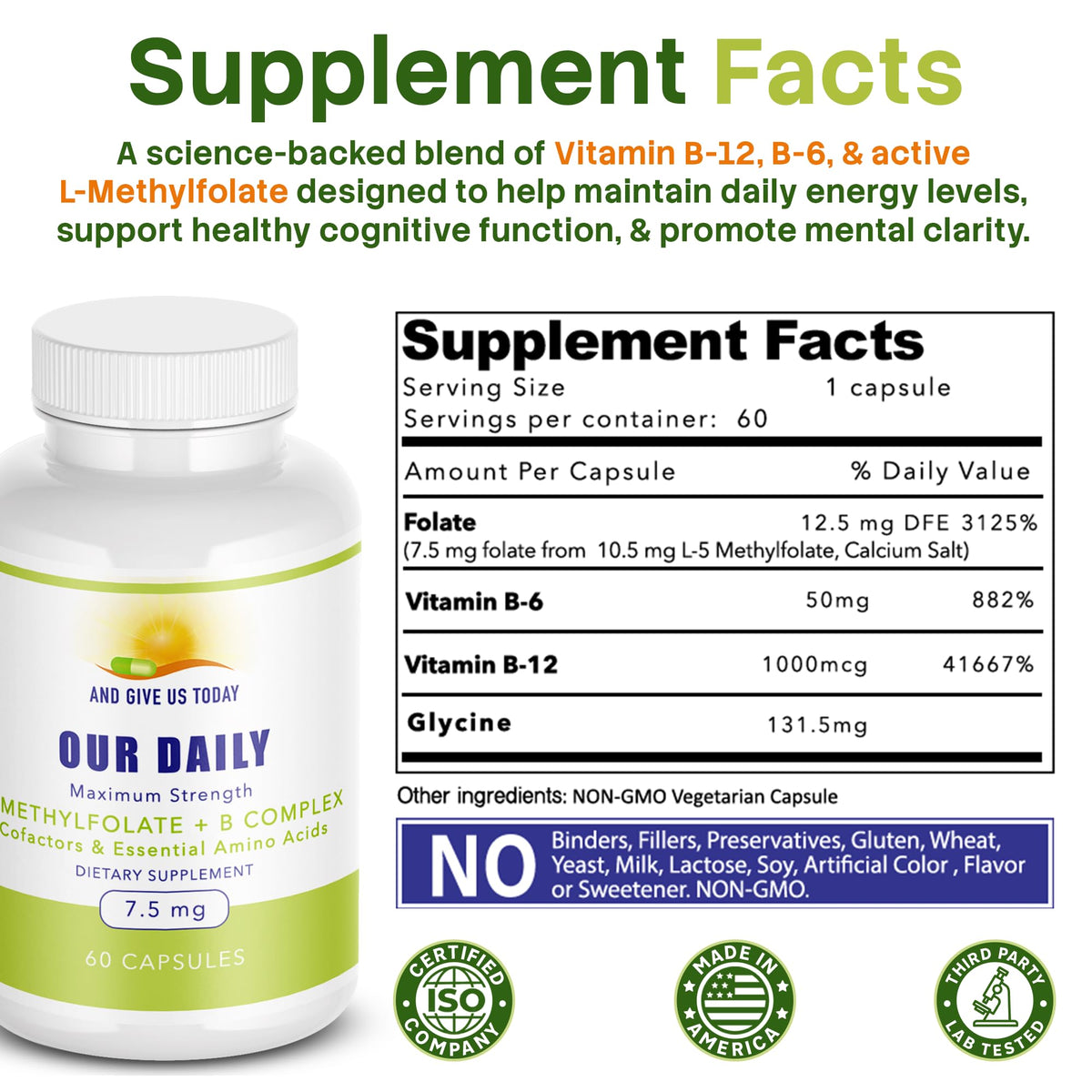AND GIVE US TODAY OUR DAILY Our Daily Vites L-Methylfolate B Complex