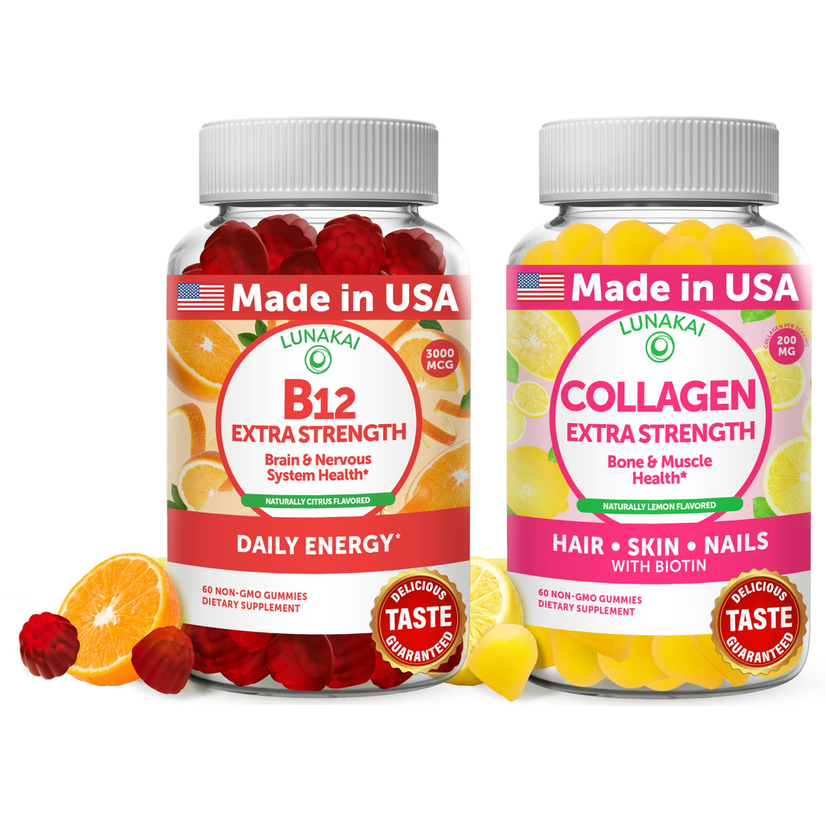 Lunakai Vitamin B12 and Collagen Gummies Bundle - 120 Count