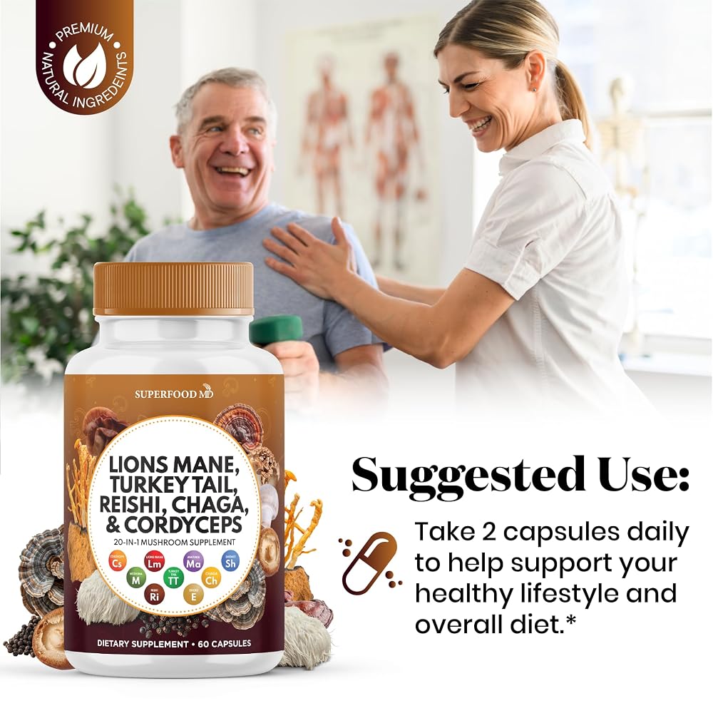 Superfood MD Lions Mane Mushroom Supplement with Turkey Tail Reishi