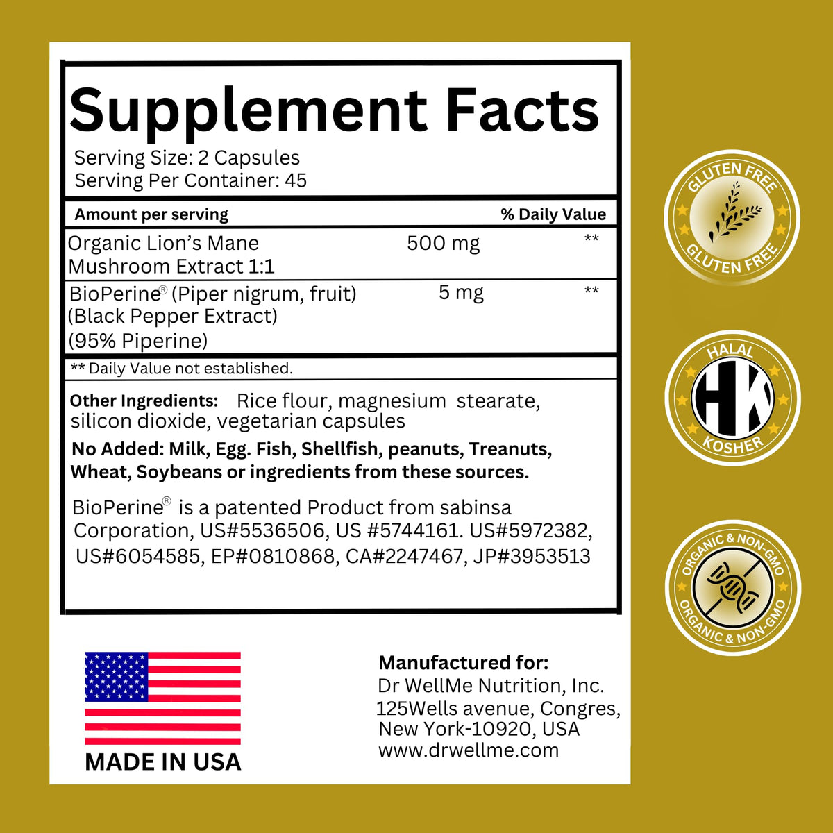 DR WELLME NUTRITION Lion's Mane Mushroom 500mg - 90 Capsules - image 2