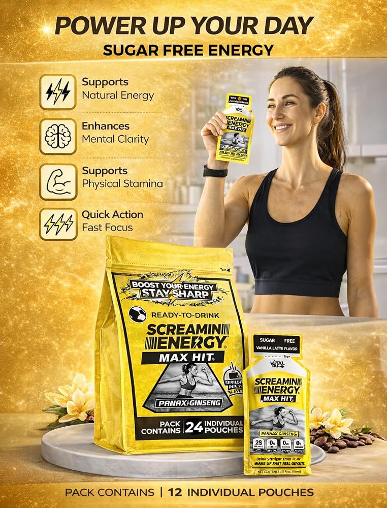 VITAL 4U Screamin Energy Vanilla Latte Energy Shots - 24 Pouches - image 6