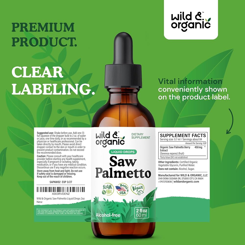 Wild & Organic Saw Palmetto Liquid Extract Supplement for Men & Women