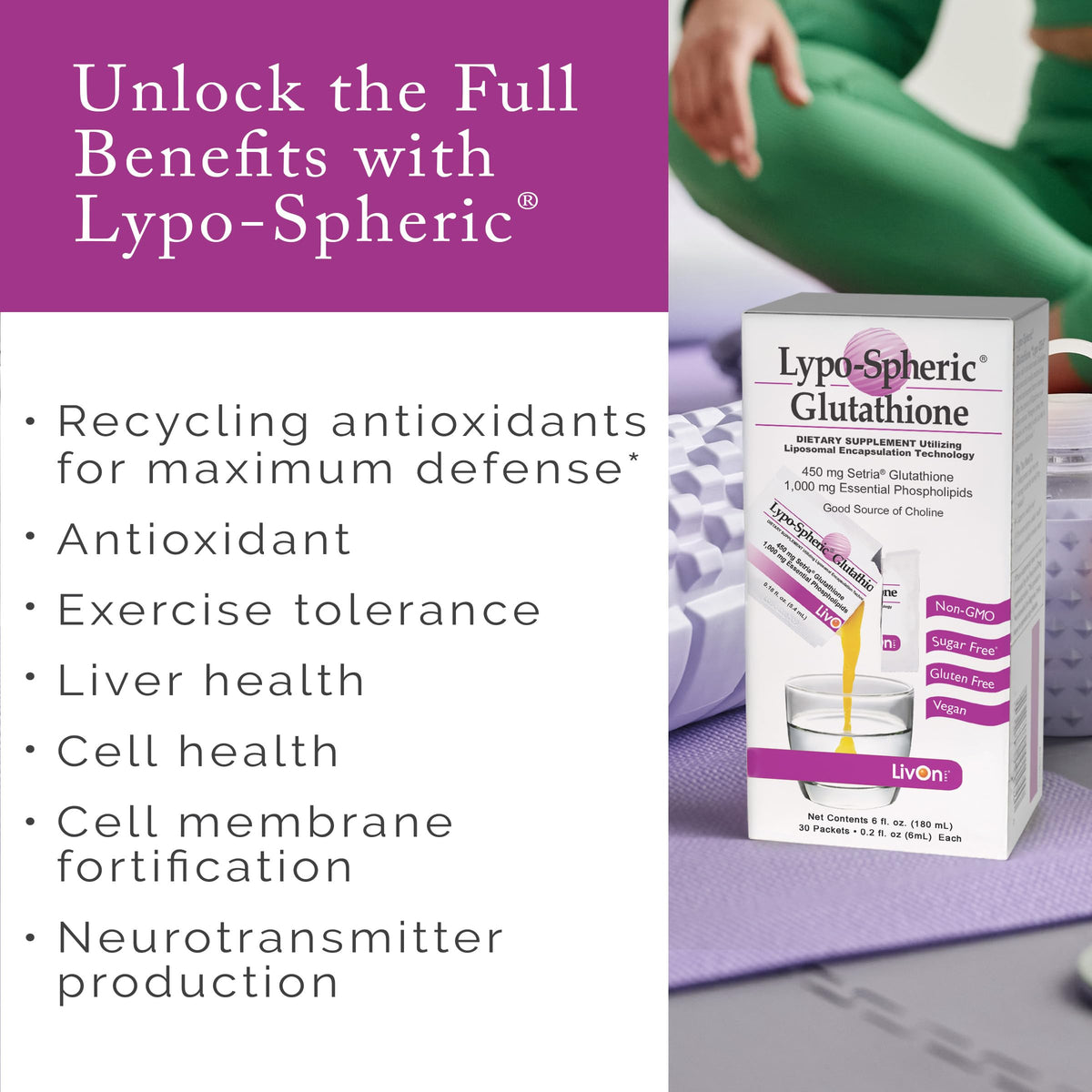 LivOn Laboratories Lypo-Spheric Glutathione - 450 mg Glutathione Per