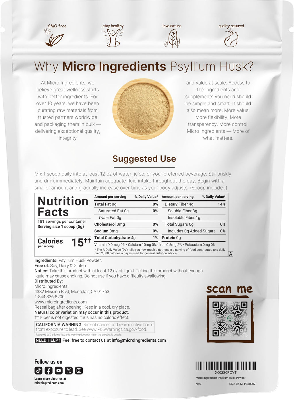 Micro Ingredients Psyllium Husk Powder - 2 lb - image 2