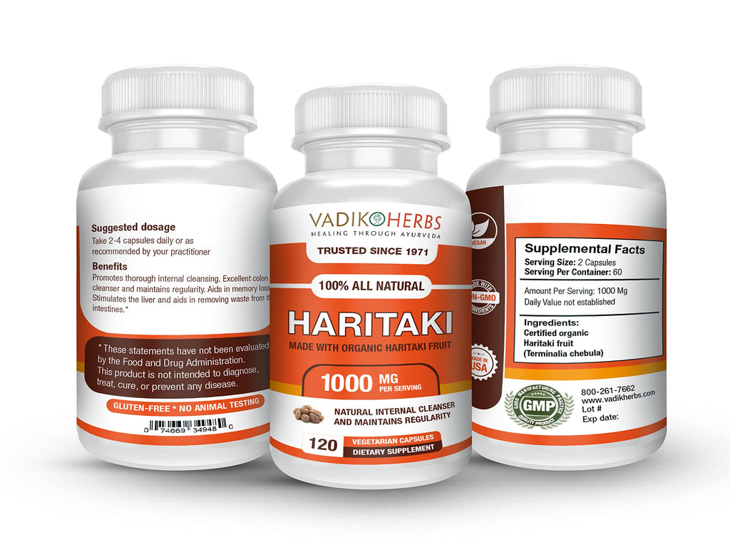 Vadik Herbs Certified Organic Haritaki Capsules - 100 Vegetarian Capsules - image 2