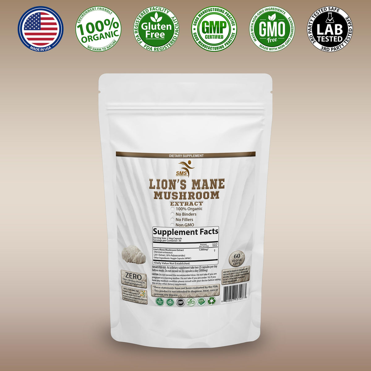SMSHEALTHPRODUCTS.com Lion's Mane Mushroom Capsules for Brain Support - image 4