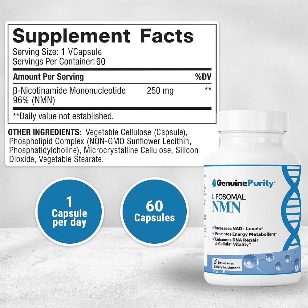 GenuinePurity NMN 250mg Liposomal Supplement - 60 Vegan Capsules - image 5
