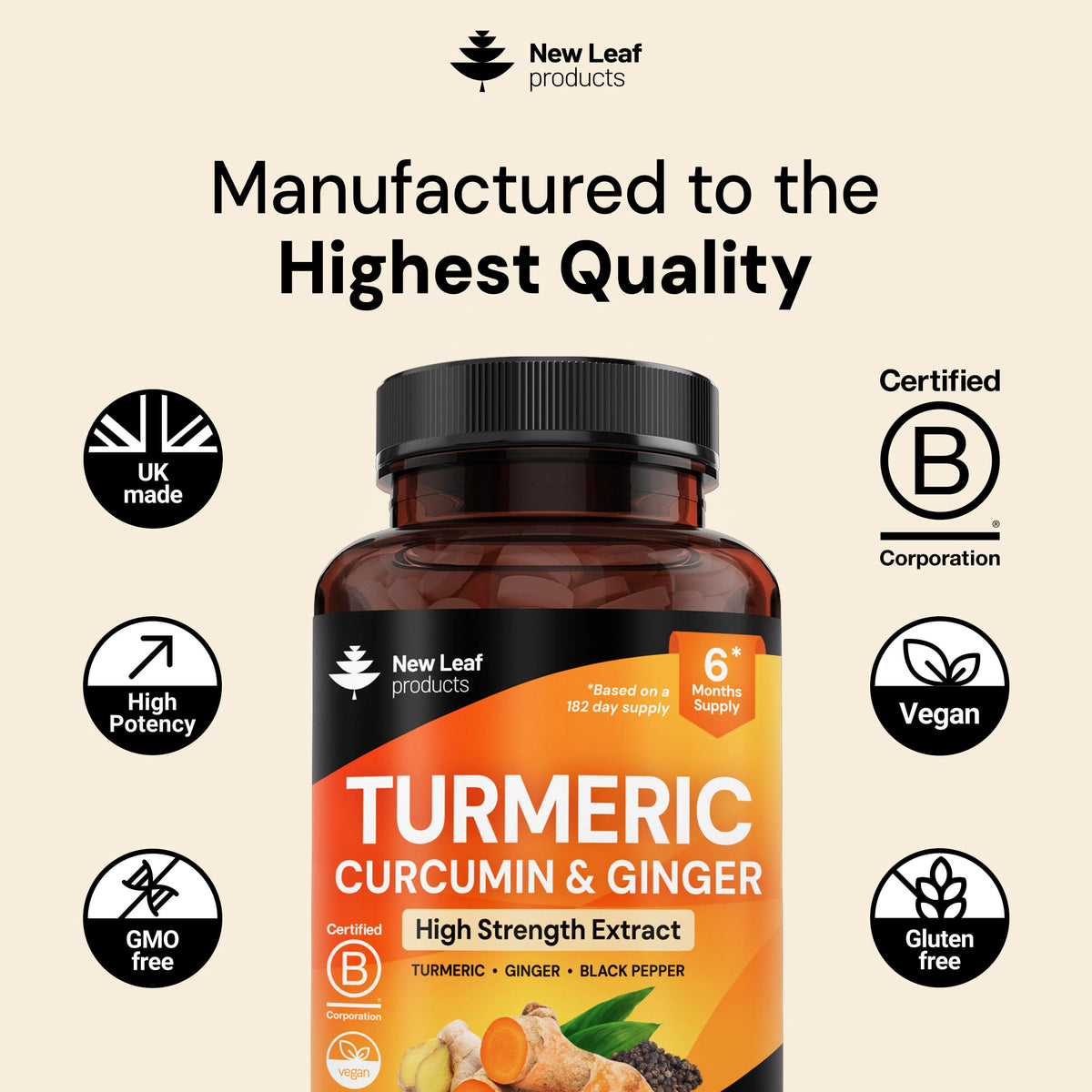 New Leaf Products Turmeric Curcumin with Black Pepper & Ginger 2000mg