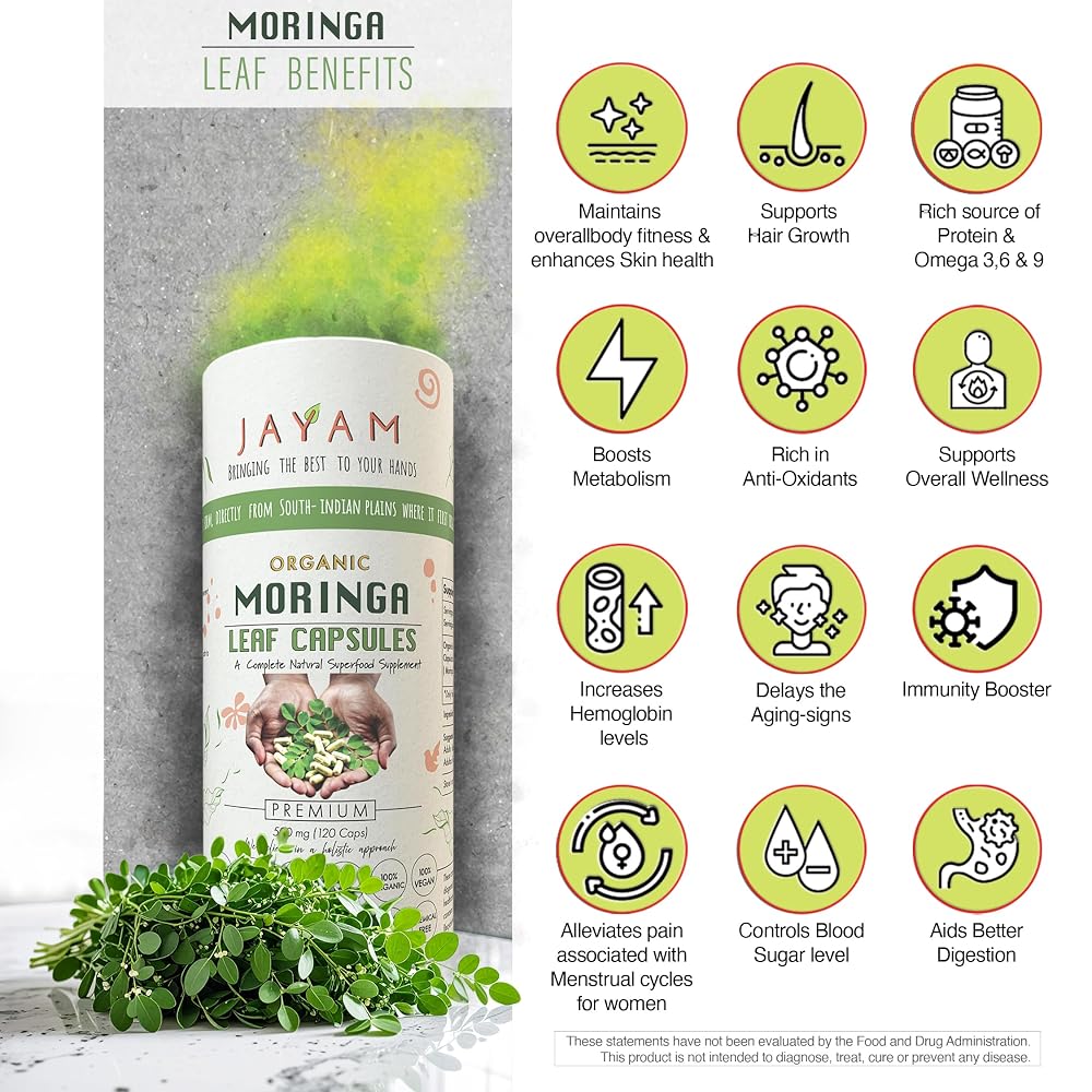 JAYAM Organic Moringa Leaf Capsules - 120 Capsules - image 4