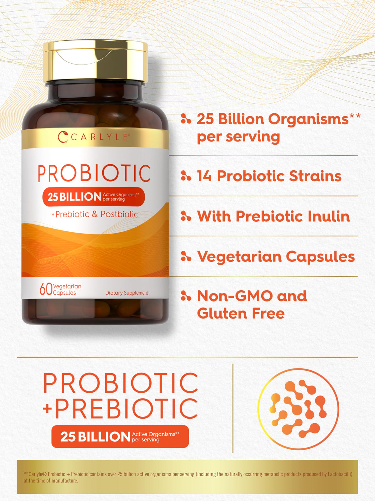 Carlyle Probiotic with Prebiotics & Postbiotics 25 Billion CFU - 60 Capsules - image 4