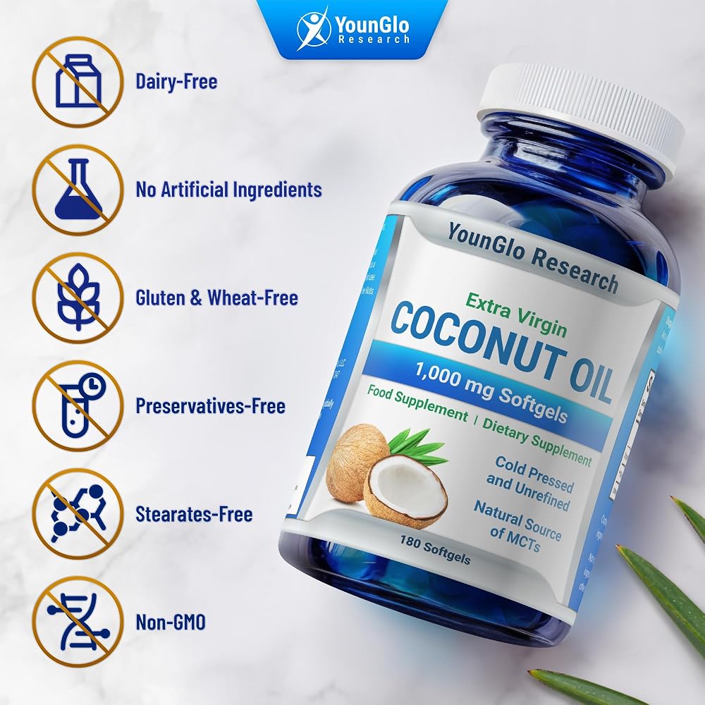 YounGlo Research Coconut Oil 1000 mg Organic Extra Virgin - 180 Softgels - image 4