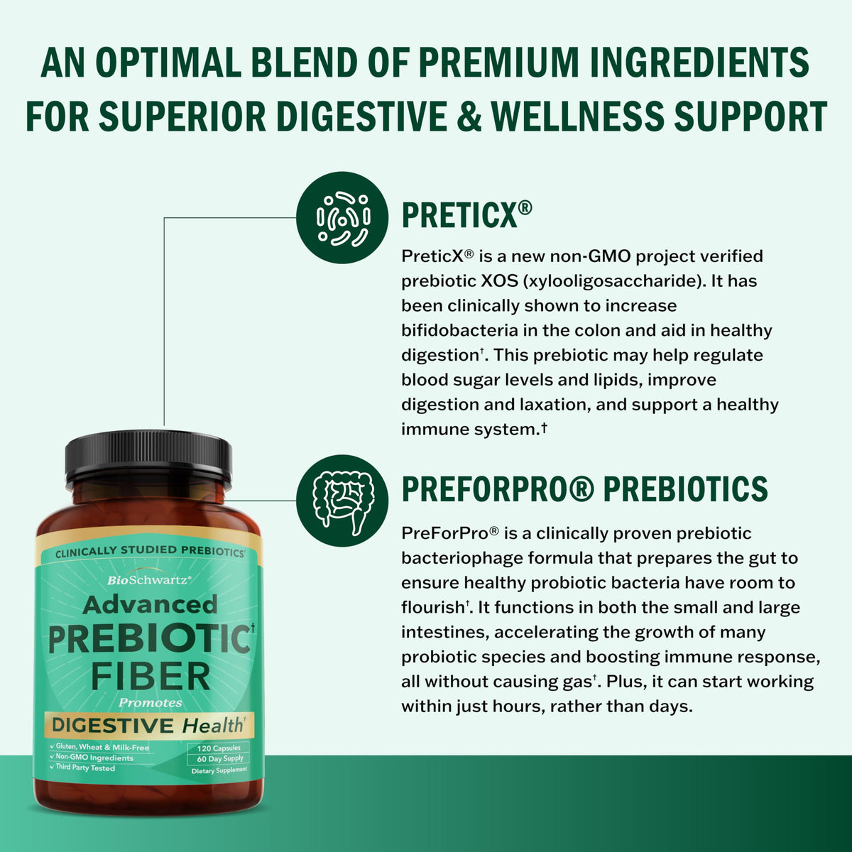 BioSchwartz Advanced Prebiotics Gut Health Supplement - 120 Capsules - image 4