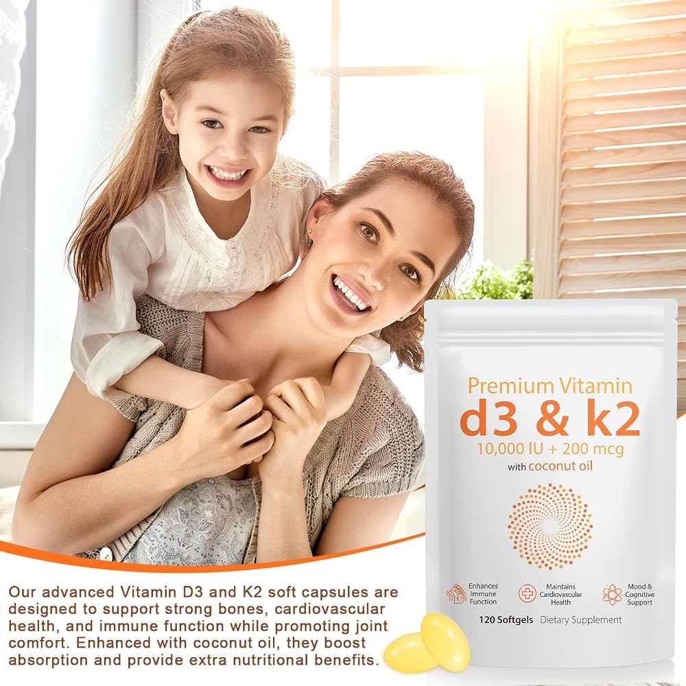 Daiasns D3 K2 Vitamin 10000 IU - 240 Virgin Coconut Oil Softgels