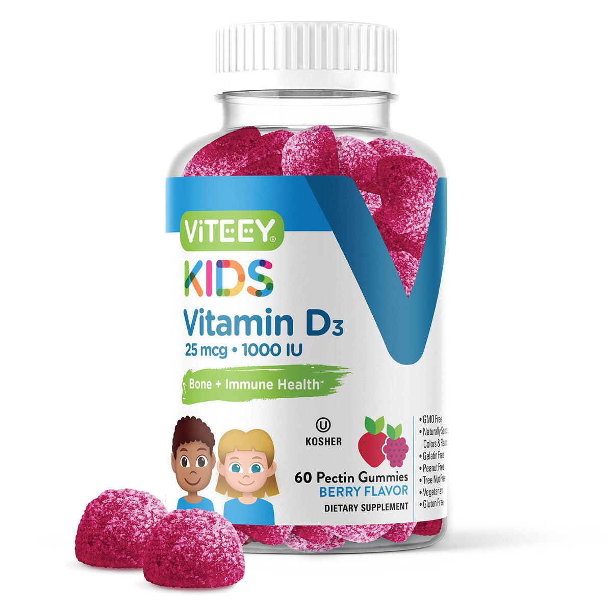 Viteey Vitamin D3 Gummies 25mcg 1000 IU Formulated for Kids - Bone