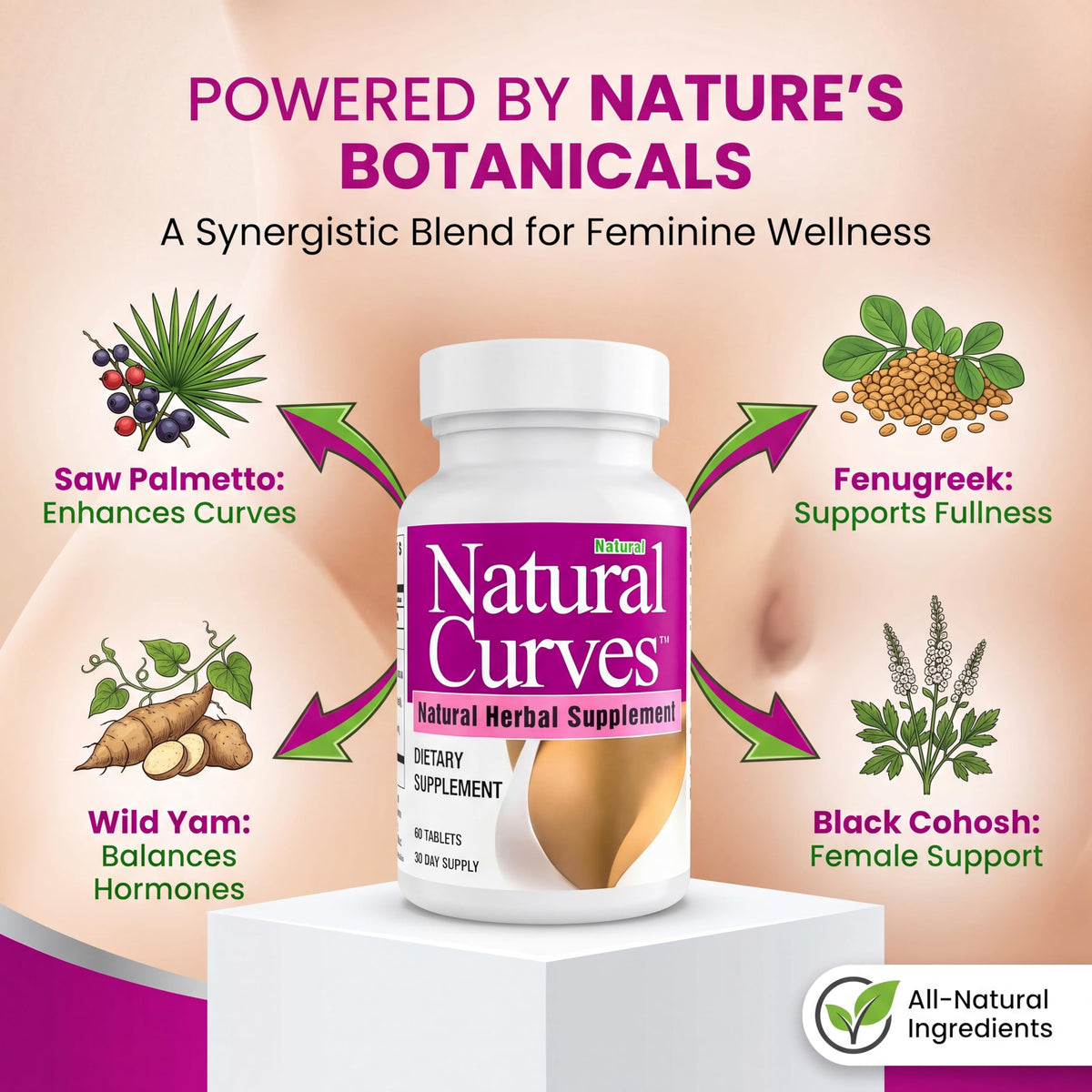 Natural Curves Breast Enhancement Pills Estrogen Support - 60 Tablets - image 5