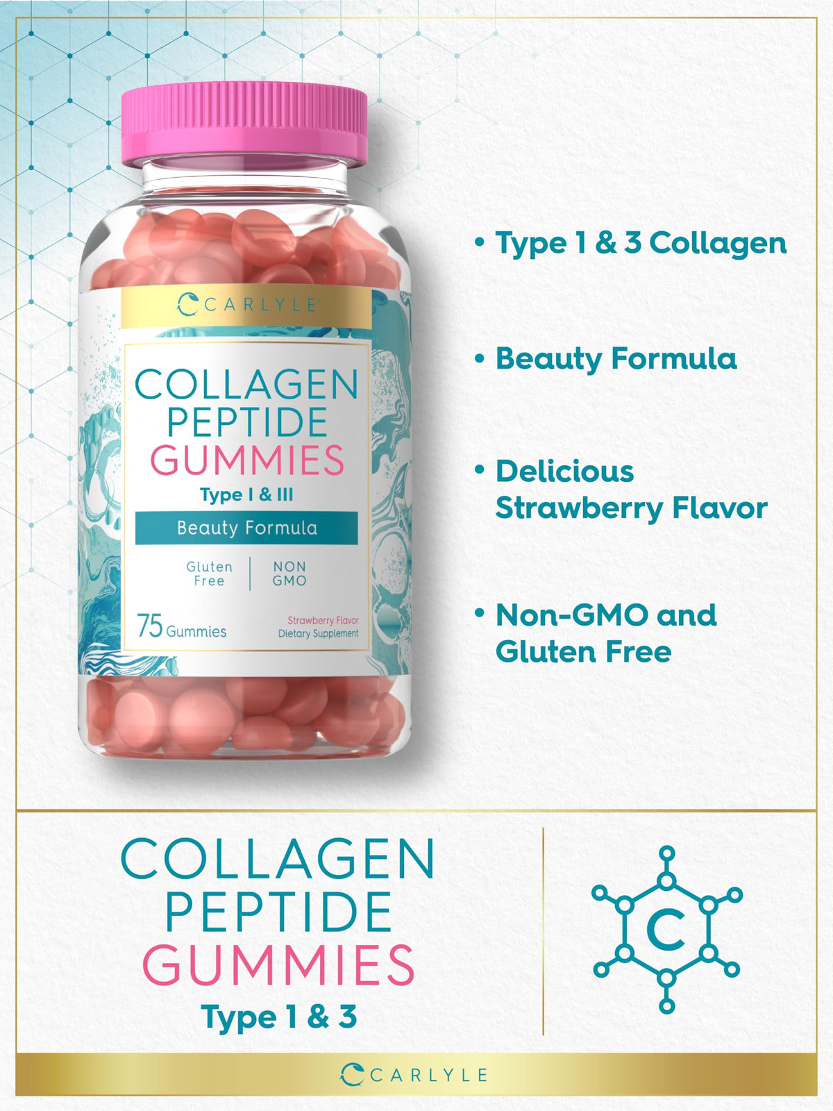 Carlyle Collagen Gummies Strawberry Flavor Beauty Supplement - 75 Count - image 4