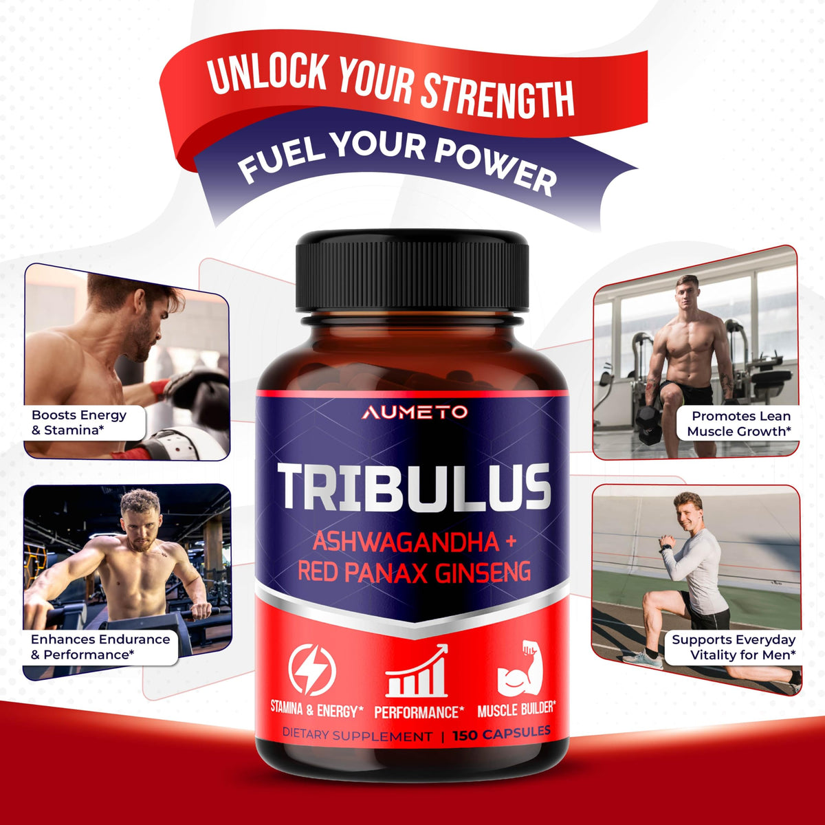 AUMETO Tribulus Terrestris 8-in-1 with Ashwagandha & Ginseng - 150 Capsules - image 3