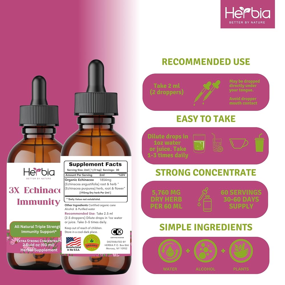 HERBIA 3X Echinacea Immune Support Liquid Extract - 60ml - image 3